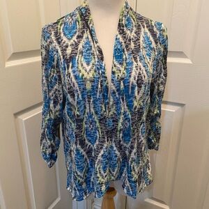 2x Kim Roger’s lightweight drapy jacket blue multicolor 23 in L sleeves 18 in L